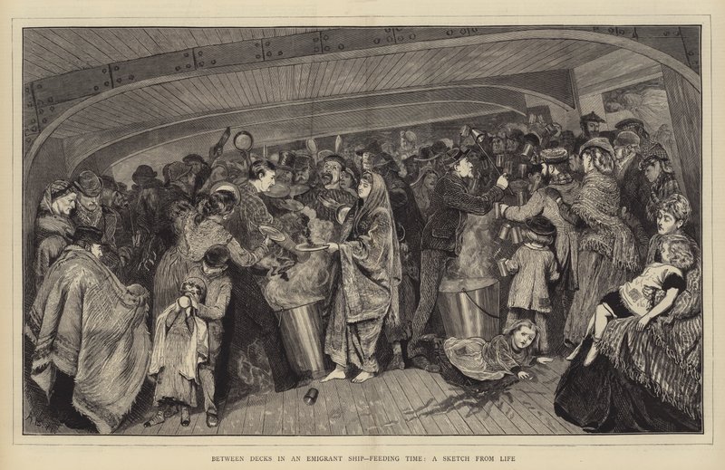 Zwischen Decks in einem Auswandererschiff, Fütterungszeit, eine Skizze aus dem Leben von Arthur Boyd Houghton