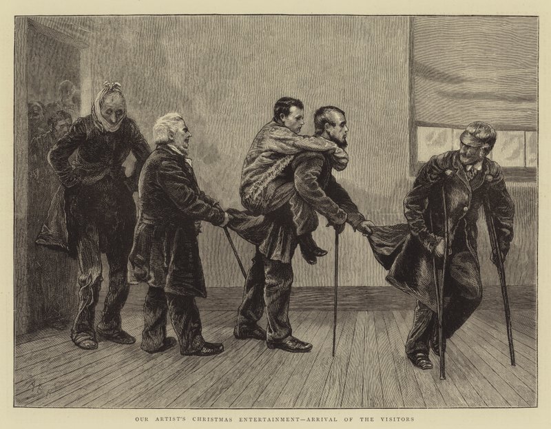 Weihnachtsunterhaltung unseres Künstlers, Ankunft der Besucher von Arthur Boyd Houghton