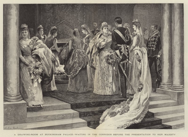 Ein Salon im Buckingham Palace, Warten im Korridor vor der Vorstellung bei Ihrer Majestät von Arthur Hopkins