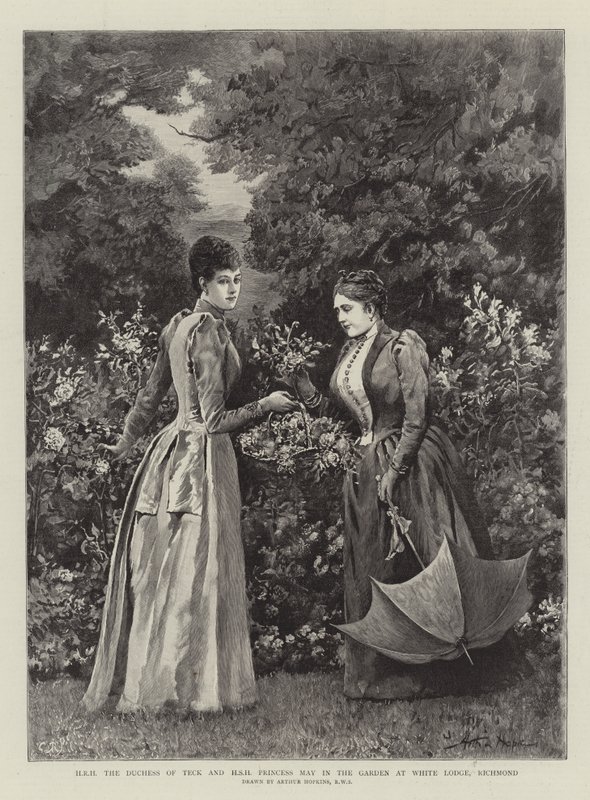 HRH die Herzogin von Teck und HSH Prinzessin May im Garten der White Lodge, Richmond von Arthur Hopkins