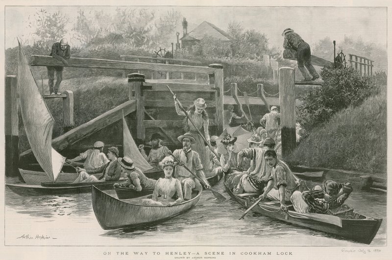 Auf dem Weg nach Henley - eine Szene in Cookham Lock von Arthur Hopkins