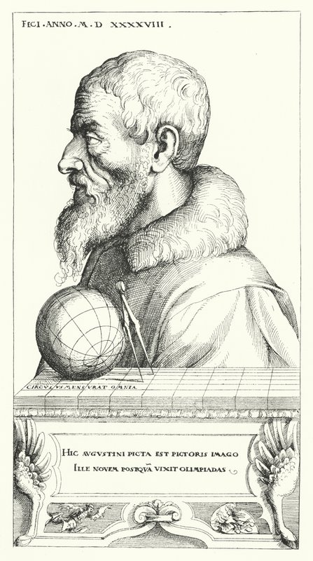 Selbstporträt von Augustin Hirschvogel, deutscher Künstler, Mathematiker und Kartograph (Gravur) von Augustin Hirschvogel