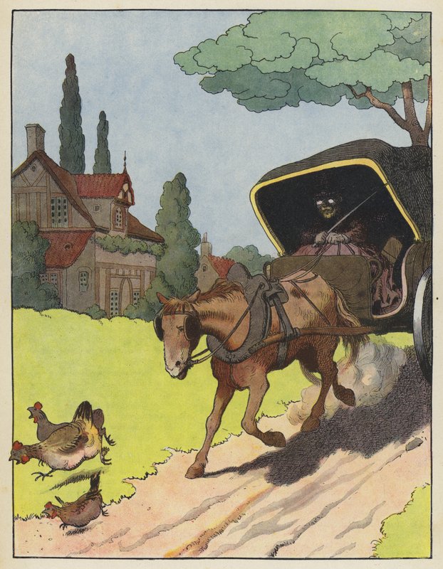 Hühner erschreckt von einem Pferdewagen von Benjamin Rabier