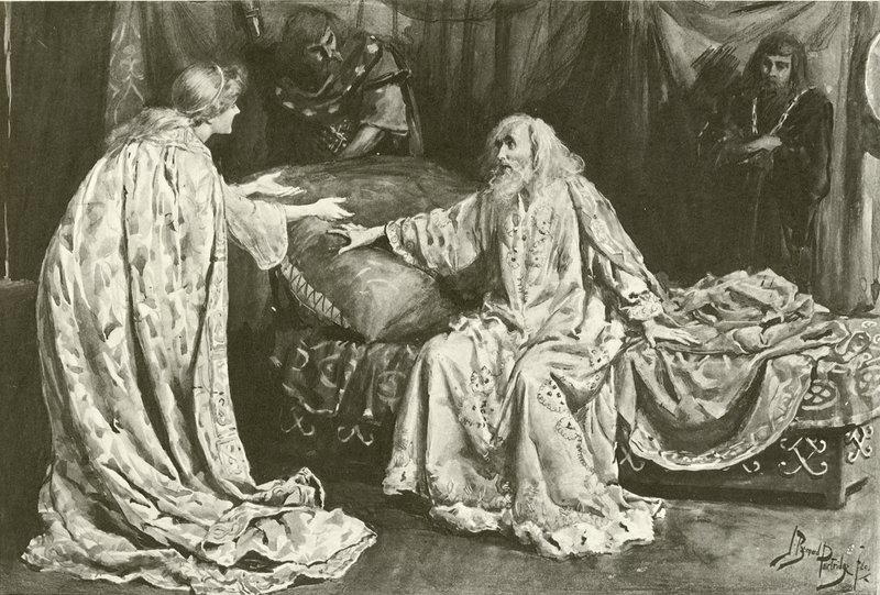 Miss Ellen Terry als Cordelia, Mr. Henry Irving als König Lear von Bernard Partridge