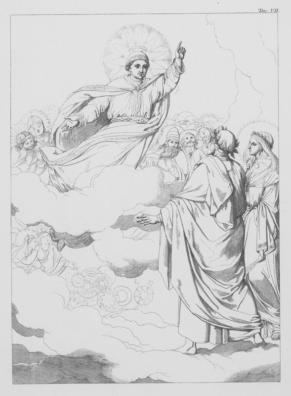Dantes Göttliche Komödie, Paradiso (Himmel), Platte VII (Lithografie) von Bernhard Schuler