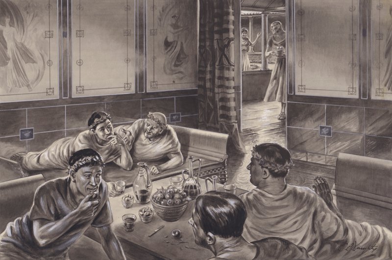 Anglo-Römer essen im Triclinium von C.L. Doughty