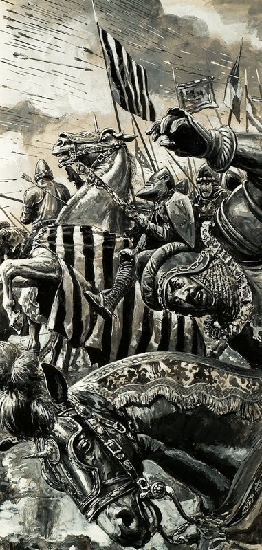 Franzosen unter Beschuss in der Schlacht von Azincourt von C.L. Doughty