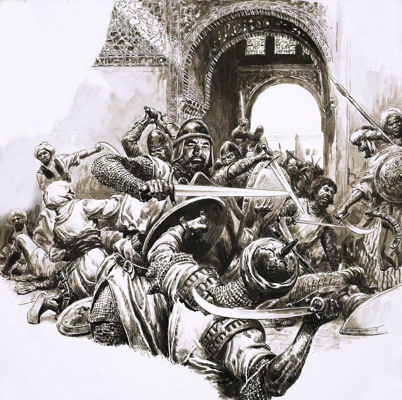 Die mittelalterliche maurische Festung von Mallorca unter Angriff von C.L. Doughty