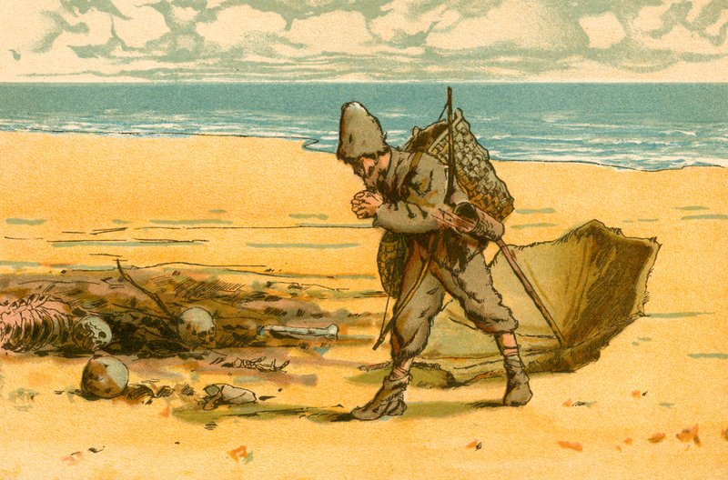 Robinson Crusoe sieht den Strand mit menschlichen Schädeln und Knochen übersät von Carl Marr