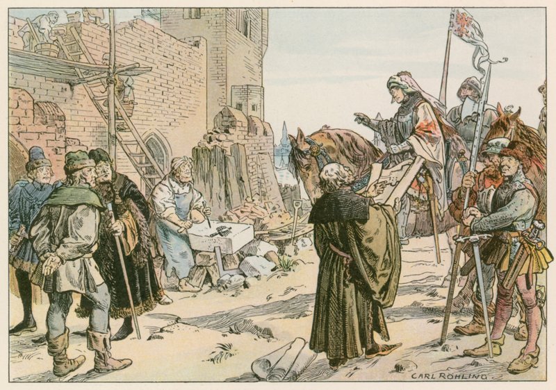 Friedrich II. bei der Grundsteinlegung der Burg an der Spree im Jahr 1443 von Carl Rohling