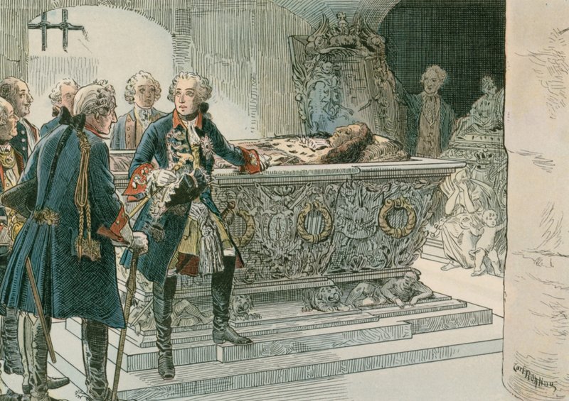 Friedrich der Große (1712-1786) am Sarg des Großen Kurfürsten von Carl Rohling
