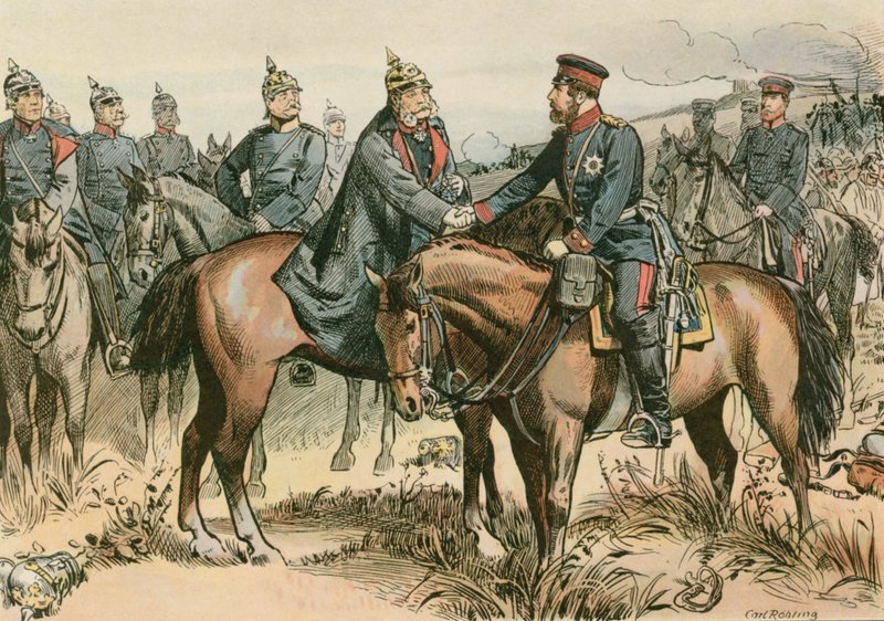 Wilhelm I., König von Preußen und erster Deutscher Kaiser (1797-1888) begrüßt seinen Sohn in Sadowa im Jahr 1866 von Carl Rohling