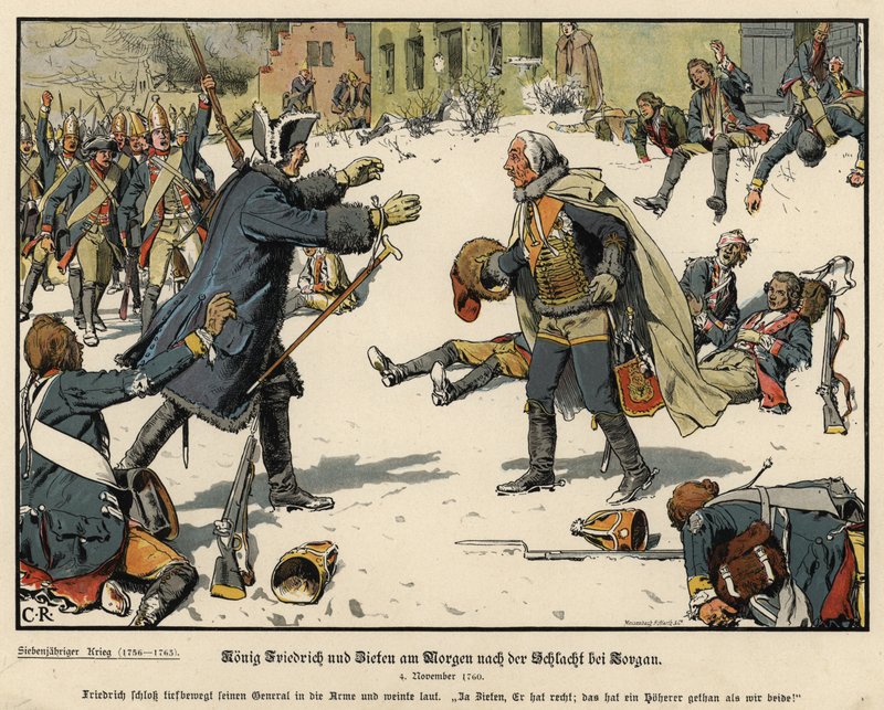 Friedrich der Große von Preußen und General Zieten am Morgen nach der Schlacht von Torgau von Carl Röchling
