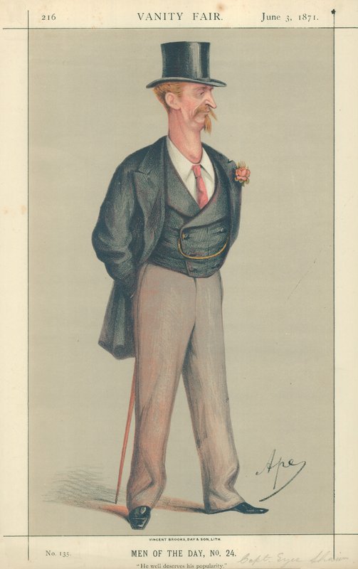 Captain Eyre Shaw, Er verdient seine Popularität, 3. Juni 1871, Vanity Fair Karikatur von Carlo Pellegrini