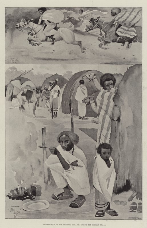 Somaliland im Crystal Palace, im Inneren des Somali Kraal von Cecil Charles Windsor Aldin