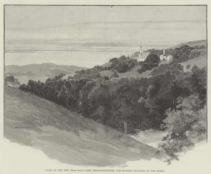 Pale, am Dee, in der Nähe des Bala-Sees, Merionethshire, das von der Königin bewohnte Herrenhaus von Charles Auguste Loye