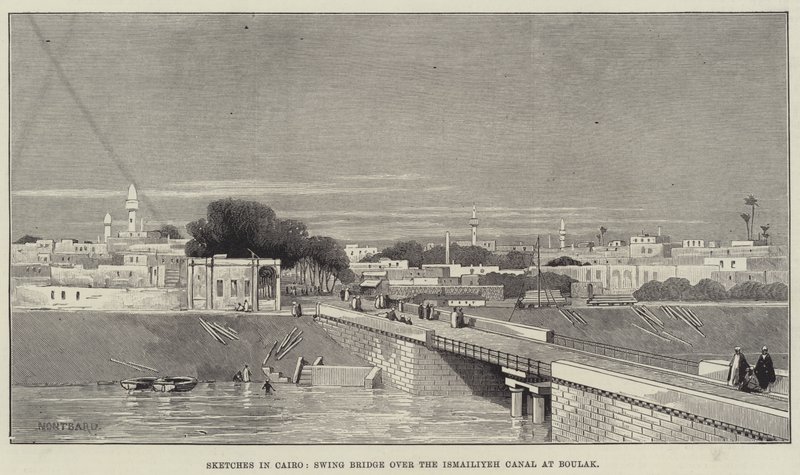 Skizzen in Kairo, Schwenkbrücke über den Ismailiyeh-Kanal bei Boulak von Charles Auguste Loye