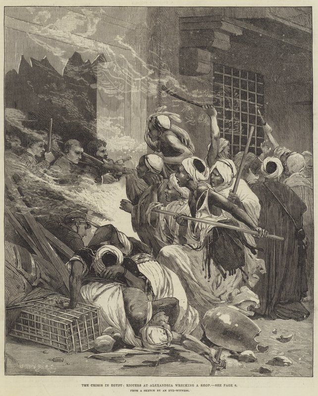 Die Krise in Ägypten, Randalierer in Alexandria zerstören ein Geschäft von Charles Auguste Loye