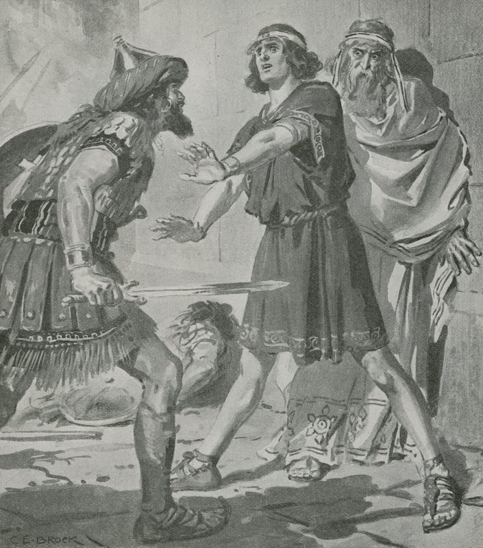 Kroisos, König von Lydien, wird durch die Stimme seines taubstummen Sohnes vor dem Tod gerettet von Charles Edmund Brock