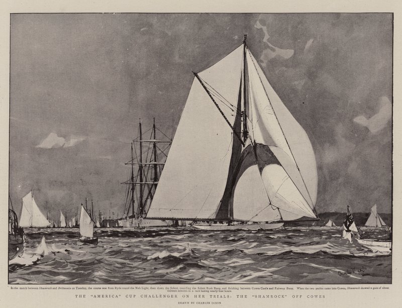 Der America Cup Herausforderer bei ihren Versuchen, die Shamrock vor Cowes von Charles Edward Dixon