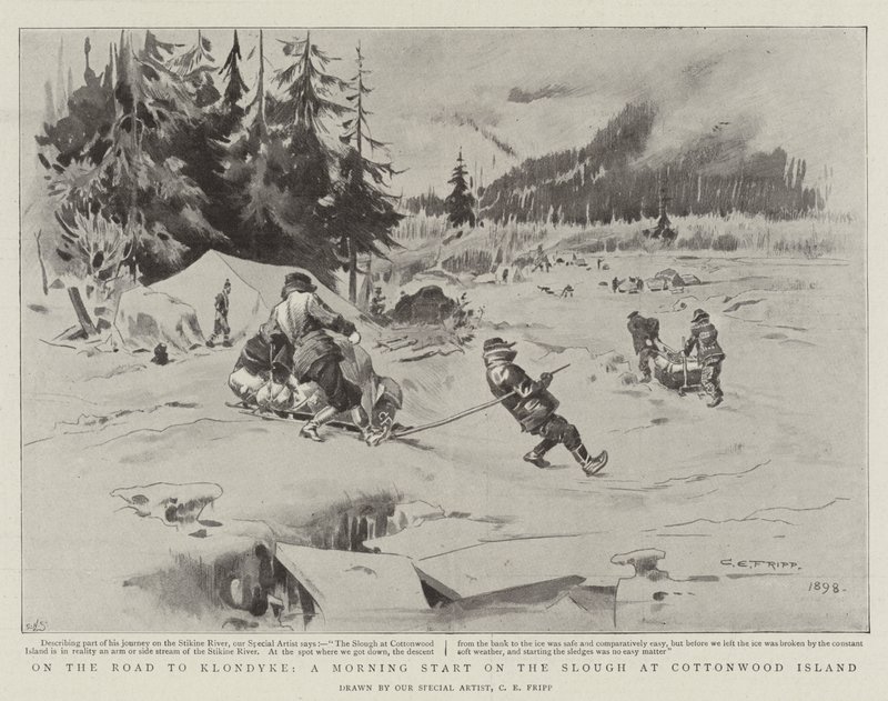 Auf dem Weg nach Klondyke, ein Morgenstart auf dem Sumpf bei Cottonwood Island von Charles Edwin Fripp