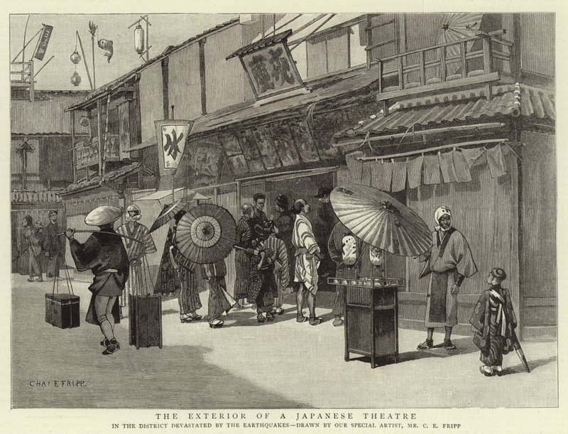 Das Äußere eines japanischen Theaters von Charles Edwin Fripp