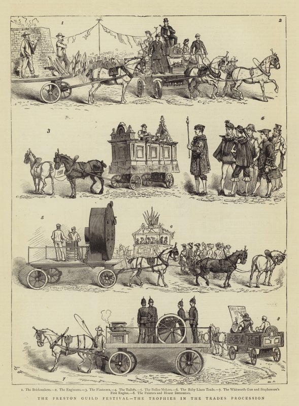 Das Preston Guild Festival, die Trophäen im Handwerksumzug von Charles Edwin Fripp
