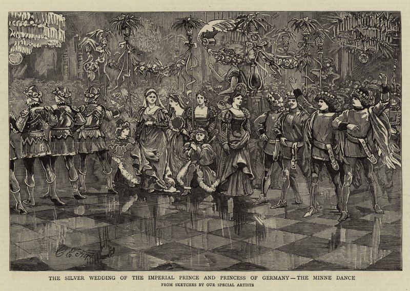 Die Silberhochzeit des kaiserlichen Prinzen und der Prinzessin von Deutschland, der Minnetanz von Charles Edwin Fripp