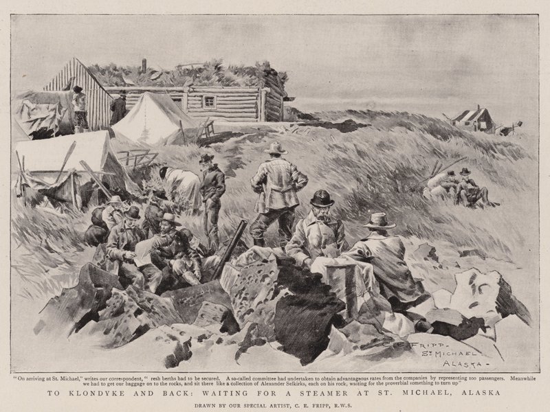 Nach Klondyke und zurück, warten auf einen Dampfer in St. Michael, Alaska von Charles Edwin Fripp