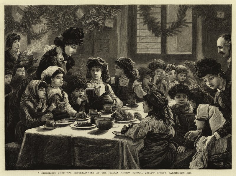 Eine Weihnachtsunterhaltung für Kinder in der italienischen Missionsschule, Onslow Street, Farringdon Road von Charles J. Staniland