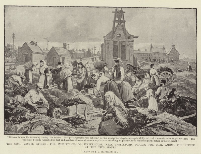 Der Streik der Bergleute, die Bewohner von Streethouse bei Castleford graben nach Kohle im Abfall am Grubeneingang von Charles J. Staniland