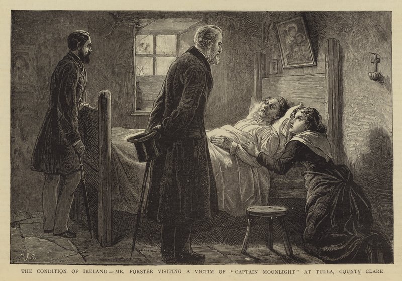 Der Zustand Irlands, Mr. Forster besucht ein Opfer von Captain Moonlight in Tulla, County Clare von Charles J. Staniland