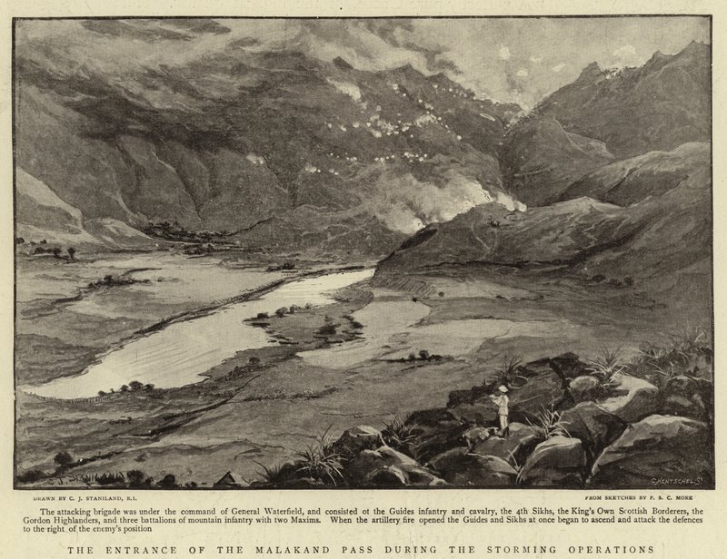 Der Eingang des Malakand-Passes während der Sturmoperationen von Charles J. Staniland
