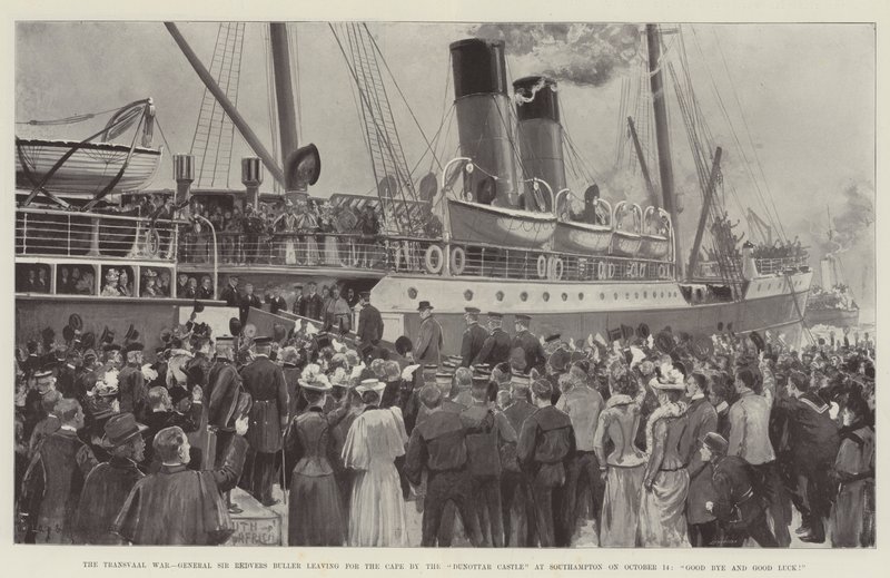 Der Transvaal-Krieg, General Sir Redvers Buller verlässt Southampton am 14. Oktober mit der Dunottar Castle nach Kapstadt, Auf Wiedersehen und viel Glück! von Charles John de Lacy