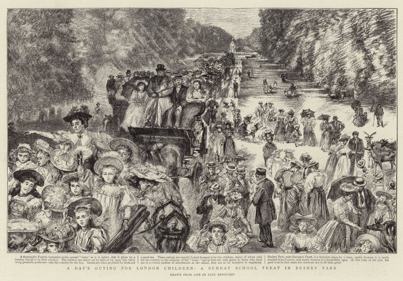 Ein Tagesausflug für Londoner Kinder, ein Sonntagsschulausflug im Bushey Park von Charles Paul Renouard