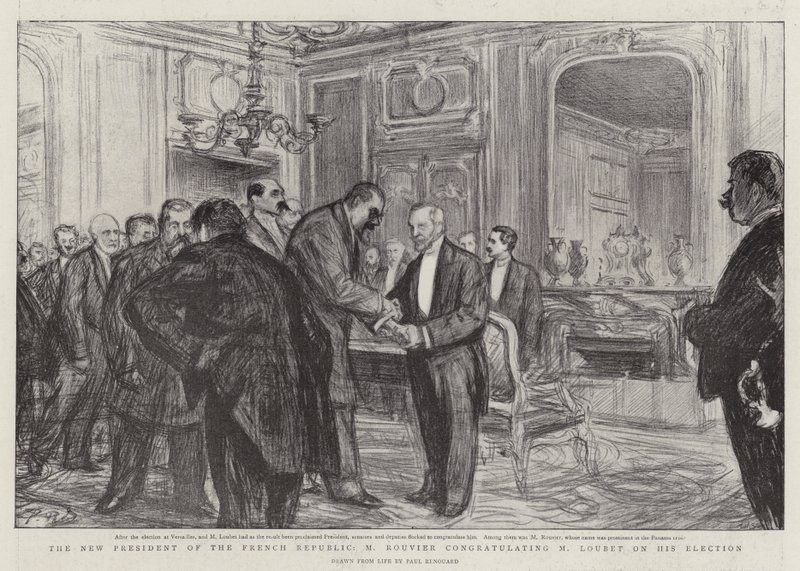 Der neue Präsident der Französischen Republik, M. Rouvier gratuliert M. Loubet zu seiner Wahl von Charles Paul Renouard