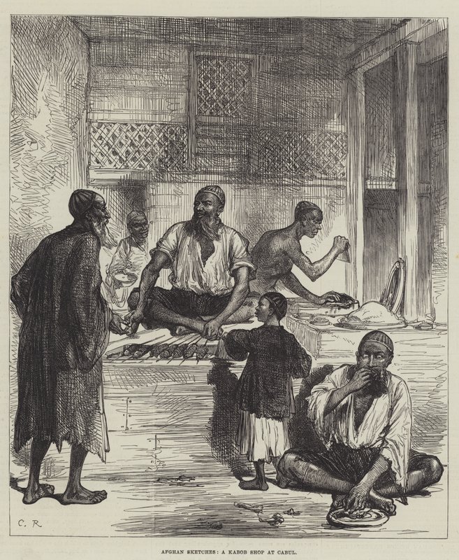 Afghanische Skizzen, ein Kabob-Laden in Kabul von Sir John Charles Robinson