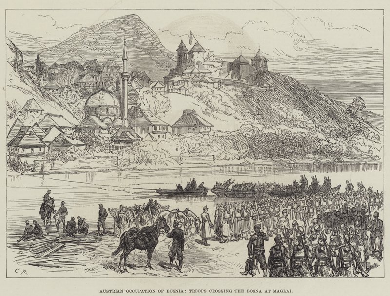 Österreichische Besetzung von Bosnien, Truppen überqueren die Bosna bei Maglai von Sir John Charles Robinson
