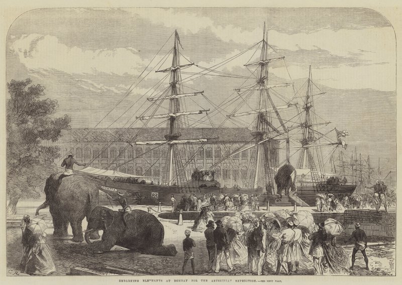 Einschiffung von Elefanten in Bombay für die Abessinien-Expedition von Sir John Charles Robinson