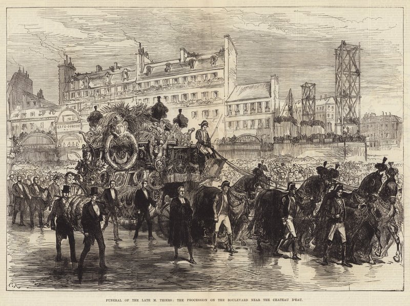 Beerdigung des verstorbenen M Thiers, der Umzug auf dem Boulevard in der Nähe des Chateau D