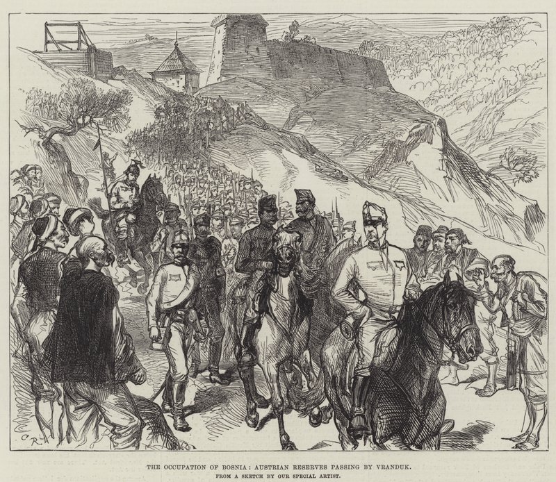 Die Besetzung von Bosnien, österreichische Reserven passieren Vranduk von Sir John Charles Robinson
