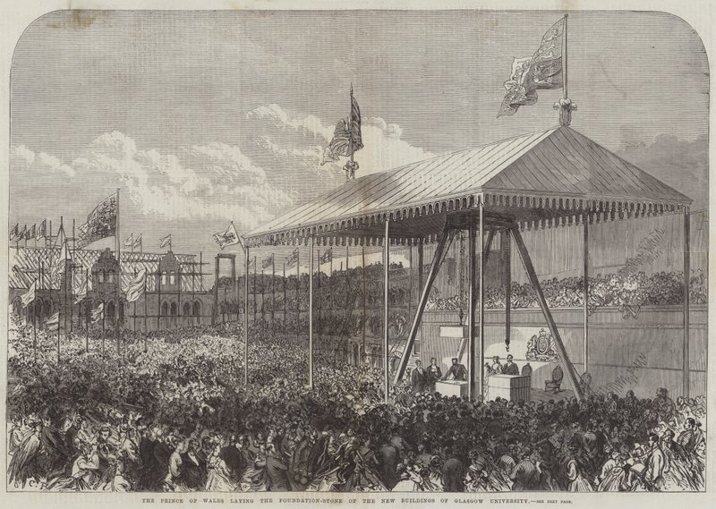 Der Prinz von Wales legt den Grundstein für die neuen Gebäude der Universität Glasgow von Sir John Charles Robinson