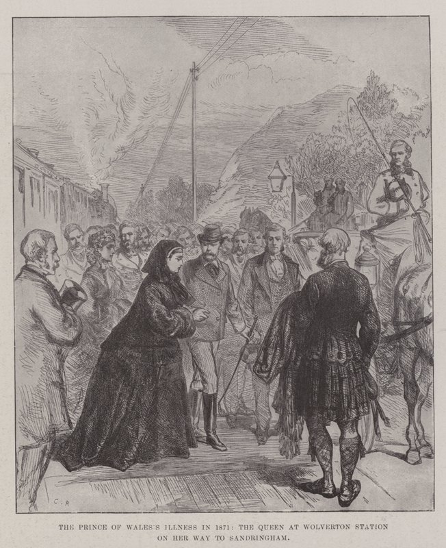 Die Krankheit des Prinzen von Wales im Jahr 1871, die Königin am Bahnhof Wolverton auf dem Weg nach Sandringham von Sir John Charles Robinson