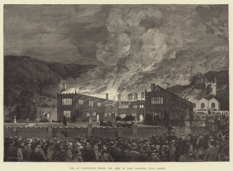 Feuer im Lanhydrock House, dem Sitz von Lord Robartes, in der Nähe von Bodmin von Charles Auguste Loye