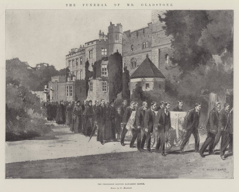 Die Beerdigung von Mr. Gladstone, der Prozession verlässt Schloss Hawarden von Charles Auguste Loye