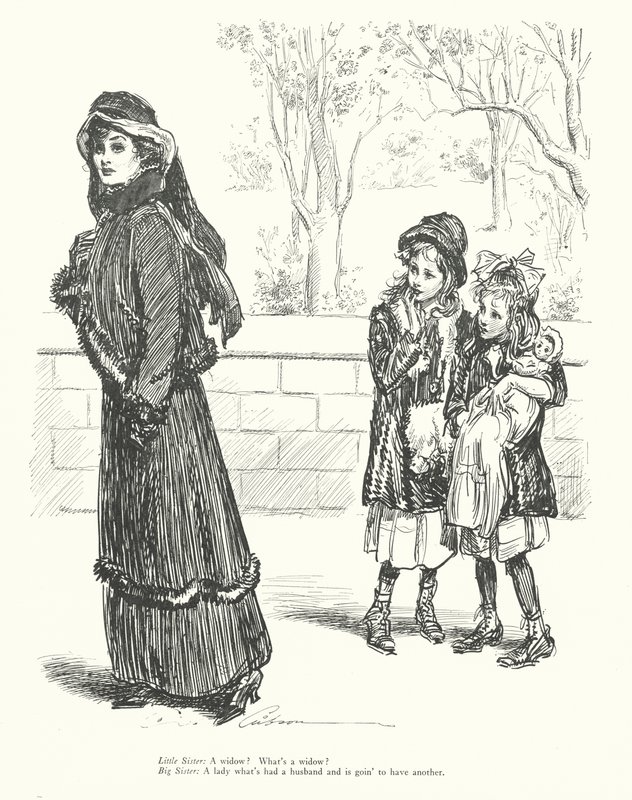 Kleine Schwester: Eine Witwe? Was ist eine Witwe? Große Schwester: Eine Dame, die einen Mann hatte und einen weiteren haben wird von Charles Dana Gibson
