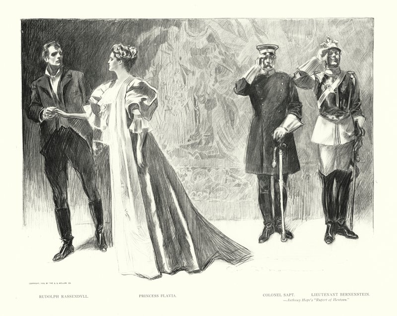 Rudolph Rassendyll, Prinzessin Flavia, Oberst Sapt, Leutnant Bernenstein (Lithographie) von Charles Dana Gibson