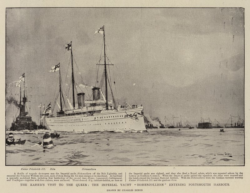Der Besuch des Kaisers bei der Königin, die kaiserliche Yacht Hohenzollern läuft in den Hafen von Portsmouth ein von Charles Edward Dixon