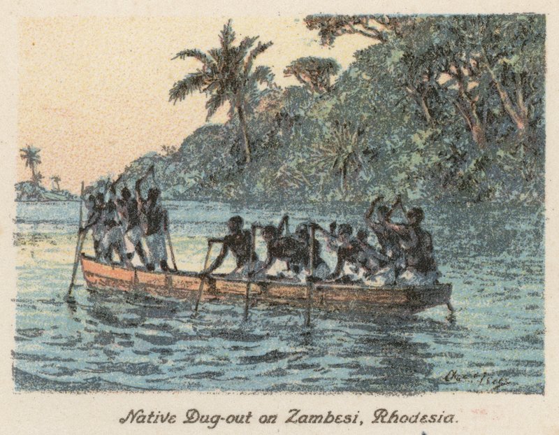 Südafrika: Einheimisches Einbaum auf dem Sambesi, Rhodesien von Charles Ernest Peers