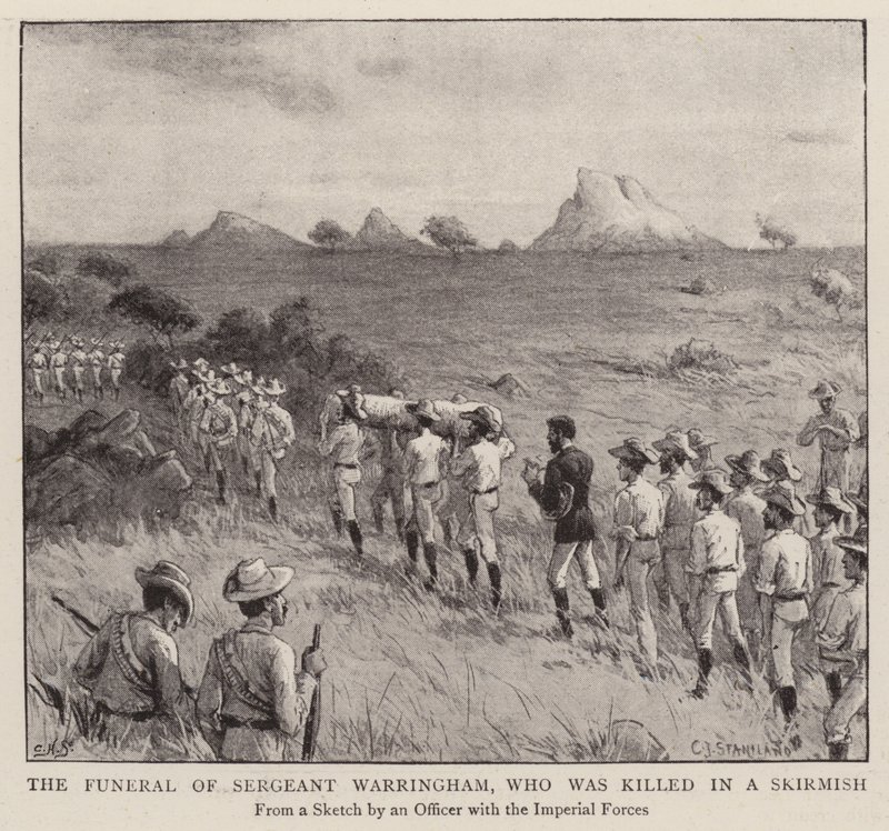 Das Begräbnis von Sergeant Warringham, der in einem Scharmützel getötet wurde von Charles J. (after) Staniland